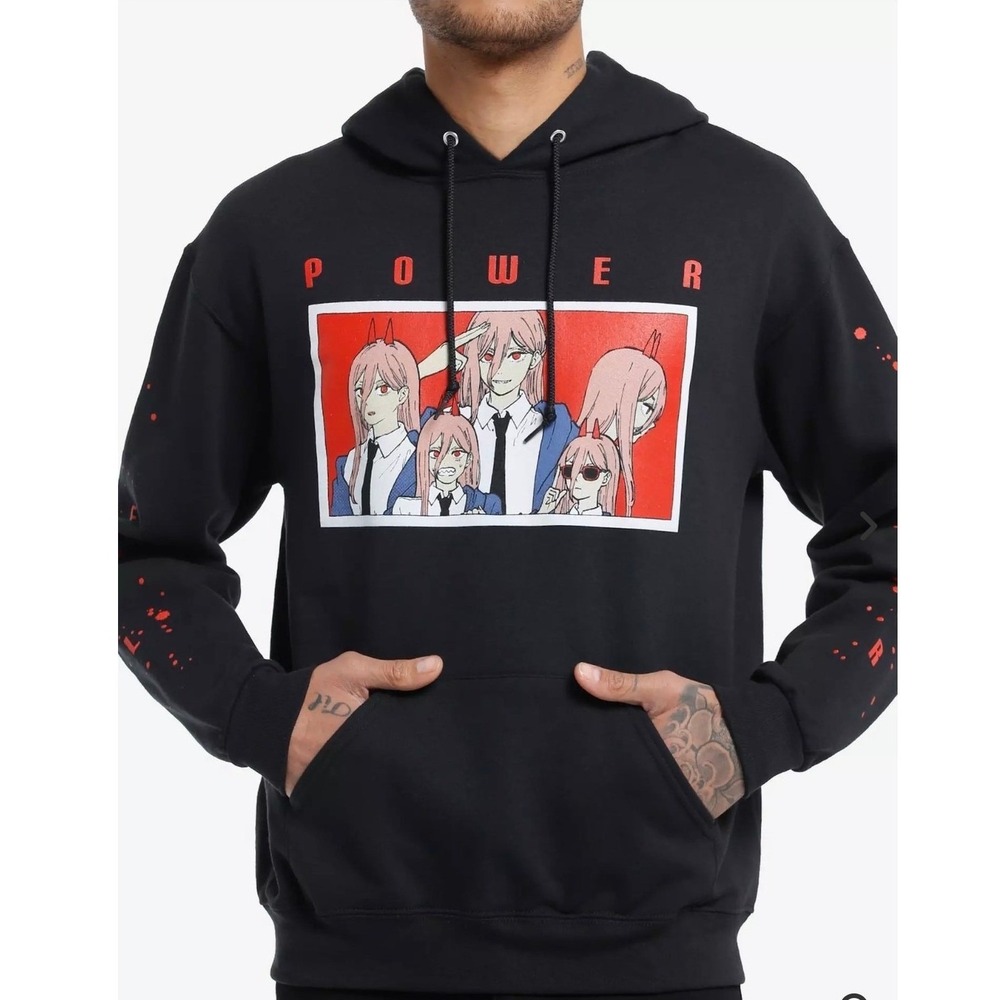 Chainsaw Man Hoodie Mens Large Black Power Multi Graphic Crunchyroll NWT‎